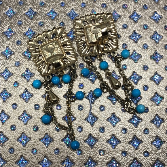 Blue and gold Clip on Earrings - Picture 5 of 12